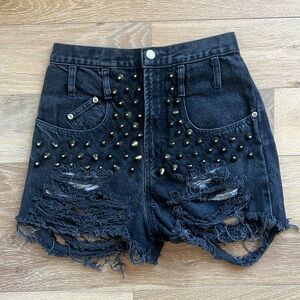 Vintage Studded Black Denim Shorts